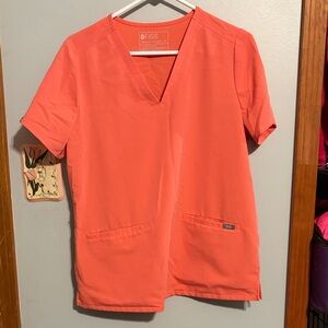 Figs Coral V-Neck Scrub Top